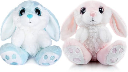My OLi Bunny Stuffed Animal Pack of 2 Plush Rabbit 7in Stuffed Bunny with Floppy Ear Bedtime Friend Soft Toy Gifts for Girls Boys Kids, Pink &amp; Blue