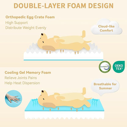 Orthopedic XXL Dog Bed for Extra Large Dogs, Waterproof Memory Foam Dog Beds with Sides, Egg-Crate Foam and Non-Slip Bottom Dogs Couch Beds with Washable Removable Cover(XX-Large,Light Grey)