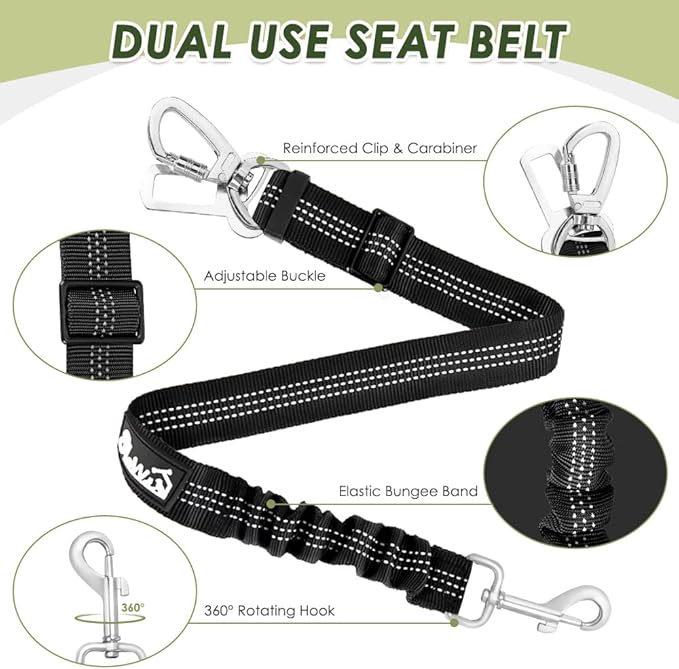 SlowTon Dog Seat Belt Harness for Car, Dog Car Harness Adjustable Mesh Breathable &amp; Dog Seatbelt Safety Tether with Elastic Bungee for Small Medium Large Pets(Red, Double Clip, M)