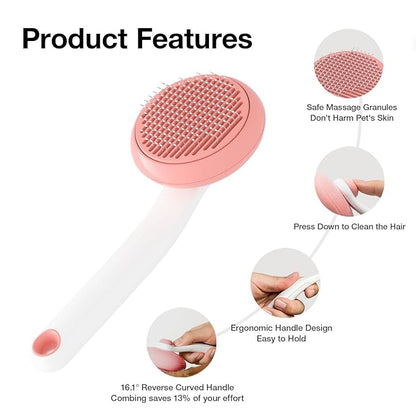 Pet Grooming Self-Cleaning Slicker Brush for Cats &amp; Dogs, Effortlessly Removes Tangles, Loose Undercoat and Mats (Pink, 2 Pack)
