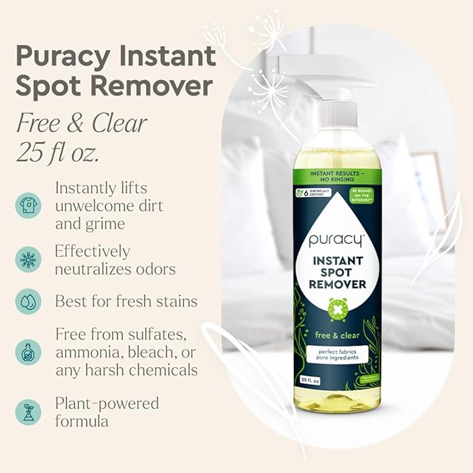 Puracy 25oz Instant Spot Remover &amp; Fabric Stain Remover - Cleaning Spray, Stain Spray - Car Cleaner - Carpet Stain Remover, Carpet Spot Cleaner, Carpet Cleaning Solution, Free &amp; Clear, 25 Fl Oz