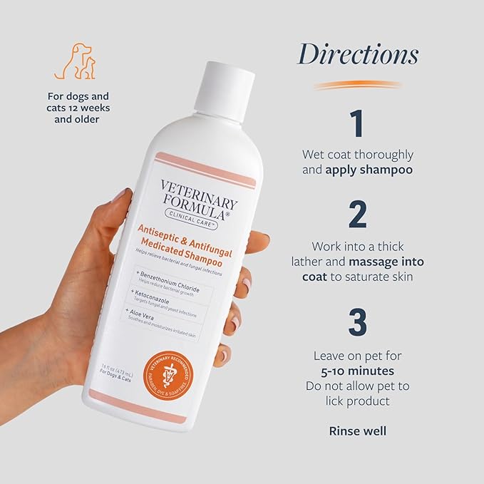 Veterinary Formula Clinical Care Antiseptic and Antifungal Medicated Shampoo for Dogs &amp; Cats, 16 Fl Oz – Helps Alleviate Scaly, Greasy, red Skin – Paraben, Dye, Soap-Free (1 Pack)