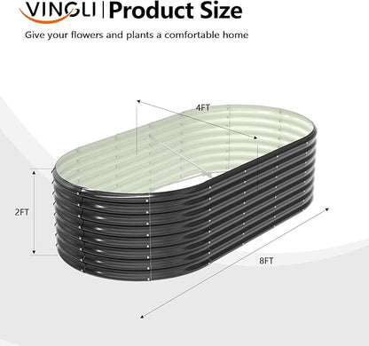 VINGLI Galvanized Raised Garden Beds Outdoor, 6x3x2 Ft, 8x4x2 Ft Lager Metal Planter Raised Beds for Planting Vegetables Flowers Herb (8 * 4 * 2（Oval）)