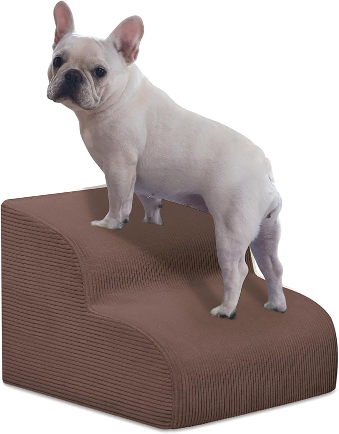 Dog Stairs &amp; Steps for High Beds, 2 Steps High Density Foam Waterproof Dog Ramp for Small Dogs and Cats, Pet Stairs with Washable Cover for Bed, Couch, Sofa and Car, Coffee (H: 11.8")