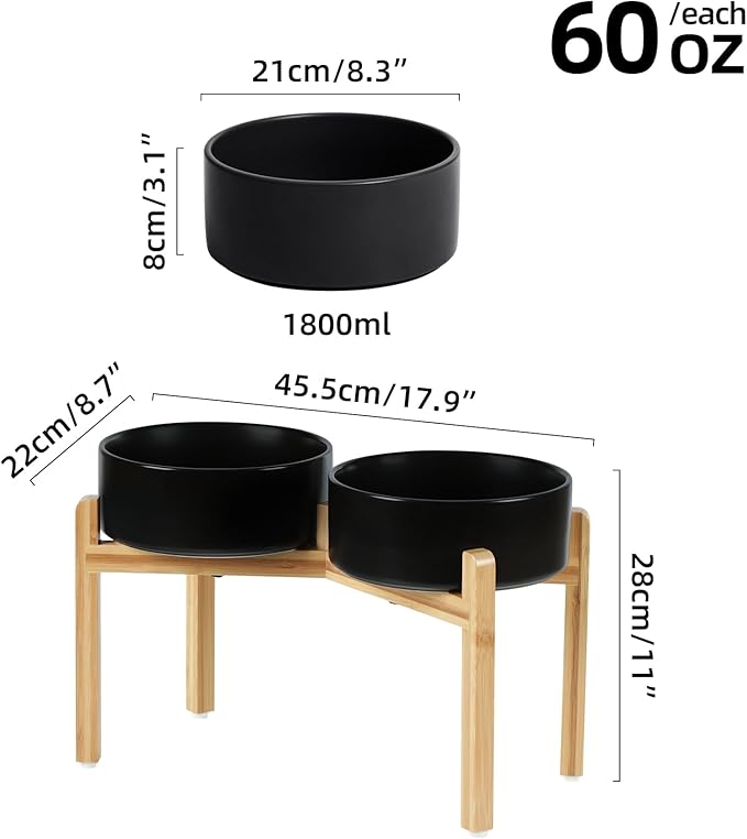 Ceramic Raised Double Bowls Set with Stand, Food &amp; Water Bowls for Large Breed Dogs, Weighted Dog Dishes, Pet Bowl(8.2&