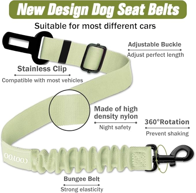 COOYOO Dog Seat Belt,Retractable Dog Car Harness Seat Belt for Car Adjustable Nylon Pet Safety Seat Belts Heavy Duty &amp; Elastic Bungee Buffer