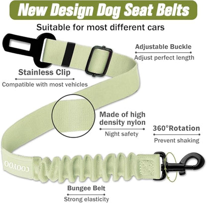 COOYOO Dog Seat Belt,Retractable Dog Car Harness Seat Belt for Car Adjustable Nylon Pet Safety Seat Belts Heavy Duty &amp; Elastic Bungee Buffer