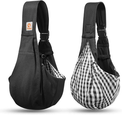 Tomkas Small Dog Sling Carrier - Adjustable Strap &amp; Zip Pocket - Suitable for Puppies (Black)