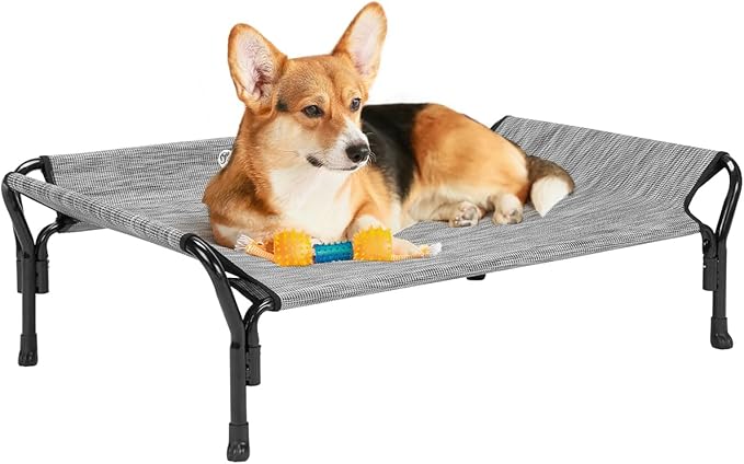 Veehoo Cooling Elevated Dog Bed, Raised Pet Cot with Guardrail &amp; Slope Headrest, Durable Breathable Teslin Mesh, Non-Slip Feet, Washable Dog Couch Bed for Indoor &amp; Outdoor, 39.5" x 28", Black Silver
