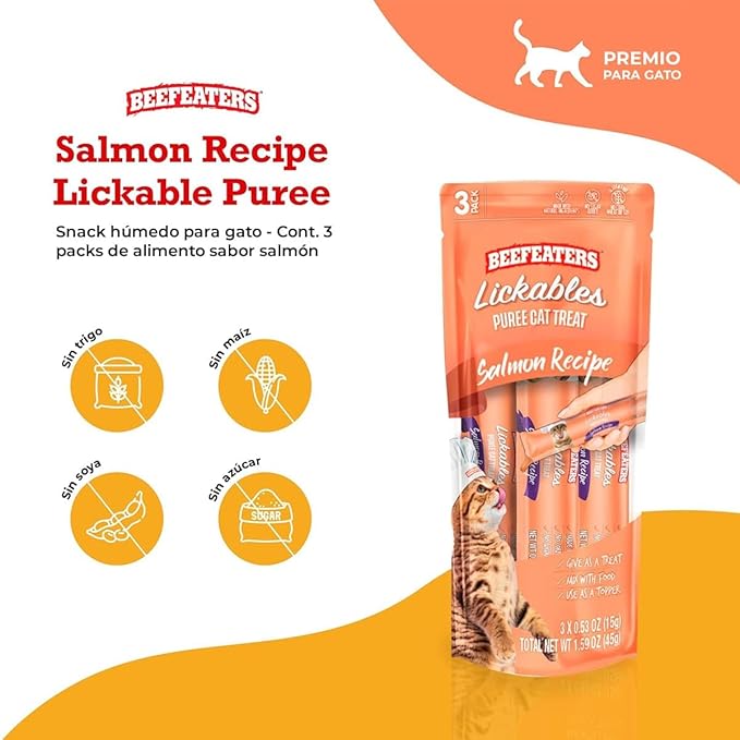 Beefeaters Cat Treats Lickable Puree 1.59oz (12-Pack) – Chicken, Grain-Free, Taurine-Enriched, Ideal for Training &amp; Interactive Feeding