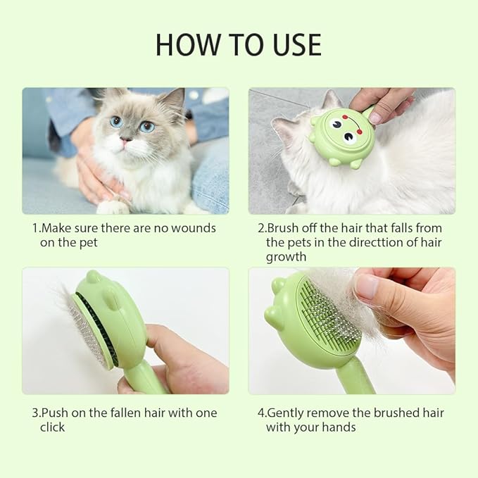 Self-Cleaning Dog &amp; Cat Slicker Brush, Skin Friendly Deshedding Grooming Tool for Long or Short Haired Dogs Cats Rabbits, Dog Shedding Brush with Release Button - Frog