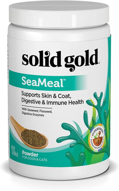 Solid Gold Cat &amp; Dog Multivitamin Powder - Kelp Powder, Omega 3 &amp; Vitamins for Dental, Digestive, Immune, Skin &amp; Coat Health - Multi Vitamin for Dogs &amp; Cats - Cat &amp; Dog Food Additive Supplement - 1lb