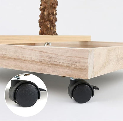 Natural Wood Parrot Stand - Ideal Toy &amp; Accessory for Parakeets, Canaries, Cockatiels, Conure, Lovebirds - Bird Perch Stand with Removable Tray Climbing Net Chewing Toys- Perfect Pet Birds Playstand
