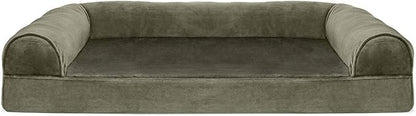 Furhaven Orthopedic Dog Bed for Large/Medium Dogs w/ Removable Bolsters &amp; Washable Cover, For Dogs Up to 55 lbs - Faux Fur &amp; Velvet Sofa - Dark Sage, Large