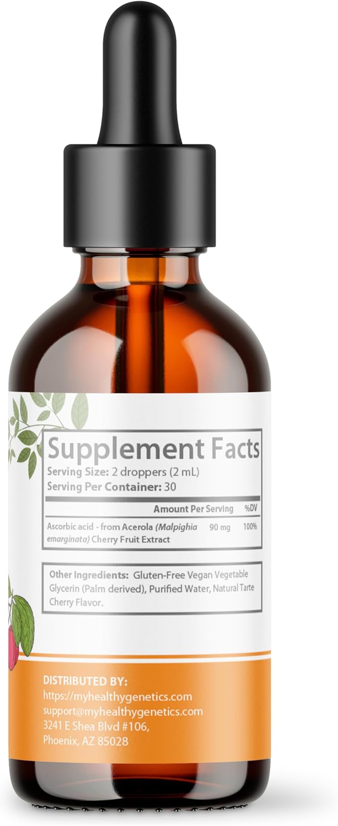 Vitamin C Supplement | Liquid Vitamin C Liquid Drops for Adults &amp; Kids | Acerola Cherry | Immune Support Supplement | Antioxidant | Skin | Vegan | Non-GMO | Gluten Free | 2 Fl
