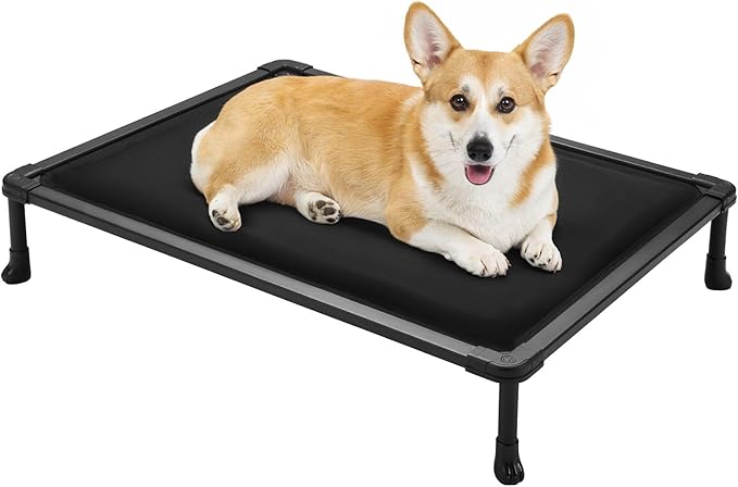 Veehoo Chew Proof Elevated Dog Bed, Durable Raised Pet Cot with Soft PP Cotton-Filled Waterproof Mat, Washable Padded Cot for Indoor, Outdoor &amp; Camping, 35-Inch, Black