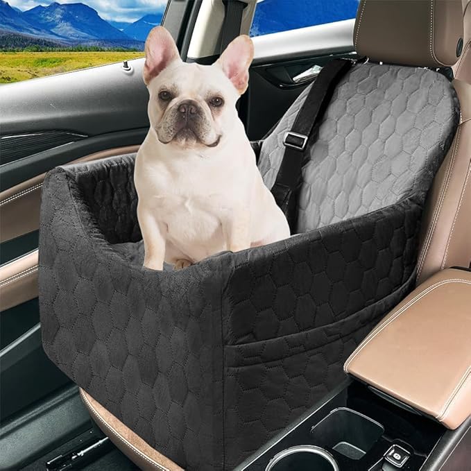 Dog Car Seat for Small/Medium Dogs - Dog Booster Seat with Safety Straps &amp; Non-Slip Base, Travel Pet Car Seat with Storage Pockets, Washable &amp; Removable, Suitable for Dogs Under 35 lbs (Black&amp;Gray)