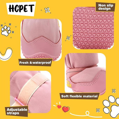 Hcpet Dog Shoes, Dog Boots &amp; Paw Protectors for Winter Snowy Days, Rainy Weather, Outdoor Anti-Slip Sole Dog Booties for Hardwood Floor Pink-Leg 6