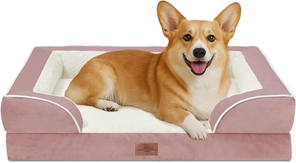 Comfort Expression Medium Dog Beds Waterproof Orthopedic Foam Dog Sofa Beds for Medium Large Dogs Comfy Pet Bed with Washable Removable Cover &amp; Non-Slip Bottom(Medium,Pink)