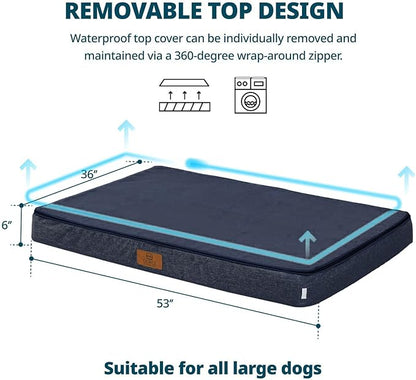 Orthopedic Memory Foam Giant Dog Bed - 6" Thick Beds for Large Sized Dog - Waterproof Removable Washable Cover &amp; Wrap-Around Zipper - Ultimate Comfort &amp; Easy Maintenance