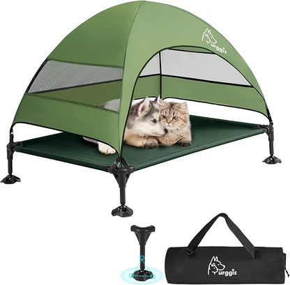 Upgraded Elevated Dog Bed with Canopy, Portable Raised Outdoor Dog Bed with Stable Anti-Slip Feet, Removable Wider Shade, Raised Dogs Cot for Large Pets Camping, Indoor &amp; Outdoor Use