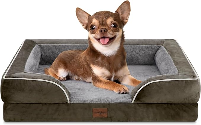 Comfort Expression Small Dog Beds Waterproof Orthopedic Foam Dog Sofa Beds for Small Dogs Comfy Pet Bed with Washable Removable Cover &amp; Non-Slip Bottom(X-Small,Dark Green)