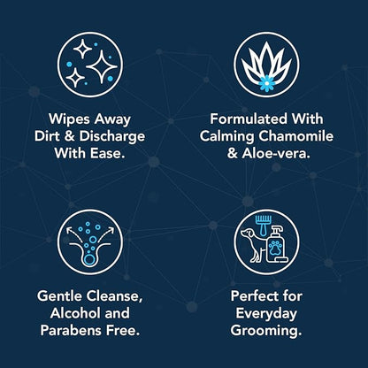 NOVEHA Dog Eye Wipes - Tear Stain Remover for Dogs - Formulated to Remove Eye Debris, Tear Stains &amp; Eye Discharge - Plant Based, Safe, Convenient, and Large Unscented Wipes (100 Count x 3 Packages)