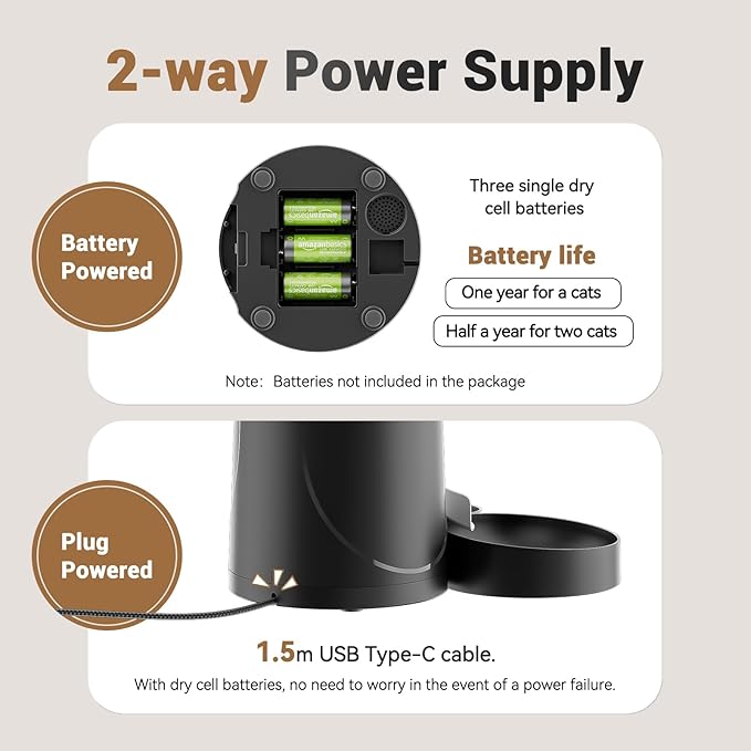 Automatic Cat Feeder for 2 Cats: 2.4Ghz WiFi Smart APP Remote Control- Timer Food Dispenser 1-10 Meals Per Day- Auto Pet Feeder for Cats and Small Dog Indoor- Detachable Clean&amp; Dual Power
