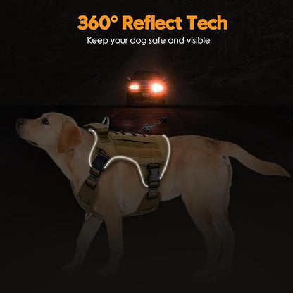 Heavy-Duty Tactical Dog Harness for Large Dogs, No Pull Adjustable Reflective Pet Vest with Molle System, K9 Military-Grade Control for Service Training, Outdoor &amp; 10+ Breeds, Khaki, X-Large