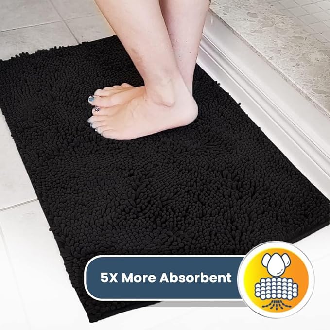 Muddy Mat® Shown on TV – Super Absorbent Microfiber Dog Door Mat for Muddy Paws, Non-Slip Washable Pet Rug, Quick Dry Chenille Entryway Carpet, Machine Washable Indoor Outdoor mat, Black 30"x19"