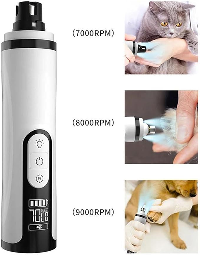 Upgrade Heusom Groom Pro Nail Grinder Cordless with LED Light &amp; 3 Speeds, Dog Cat Nail Trimmer 2000mAh Long-Lasting Battery for Thick Nails for Dogs and Cats (1 Pc+2 Heads)