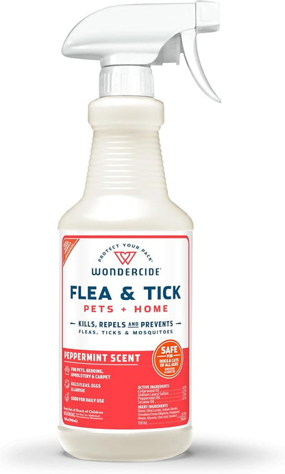 Wondercide - Flea, Tick &amp; Mosquito Spray for Dogs, Cats, and Home - Control, Prevention, Treatment - with Natural Essential Oils - Pet and Family Safe - Peppermint 16 oz