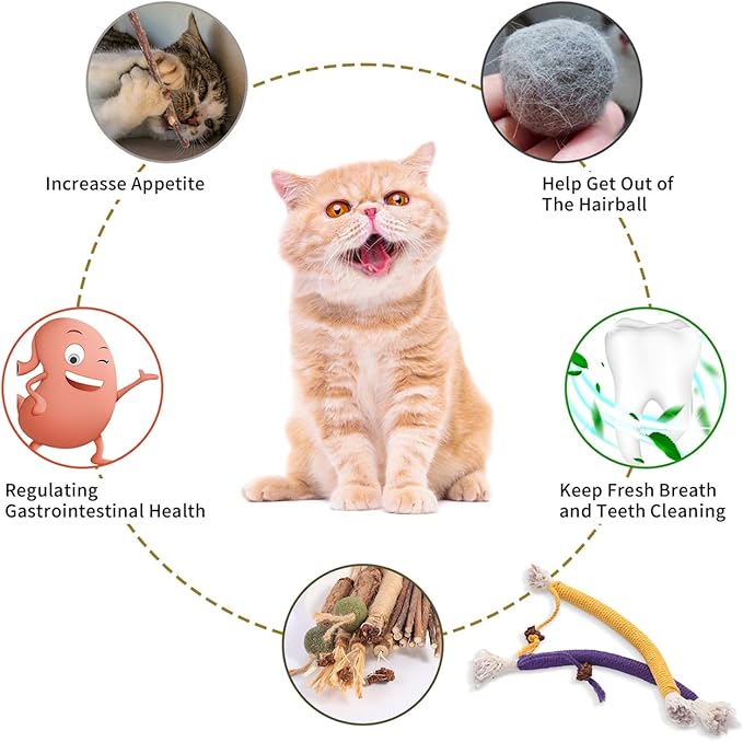 Cat Toys Cat Chew Toys, Silvervine Sticks Catnip Rope Toys for Cats Teeth Cleaning, Kitten Dental Care, Kitty for Indoor Cats Increase Appetite,Enhances Oral &amp; Dental Health (20 Pack)