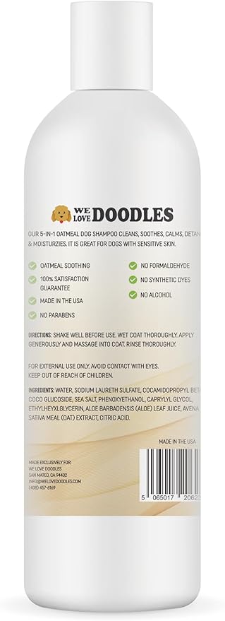 5-in-1 Premium Oatmeal Shampoo for Dogs, Gentle for Itchy &amp; Sensitive Skin, Provides Itch Relief, Hypoallergenic &amp; Soothing for Dry Skin, Moisturizing Anti-Itch, Made in USA, 16 oz [We Love Doodles]