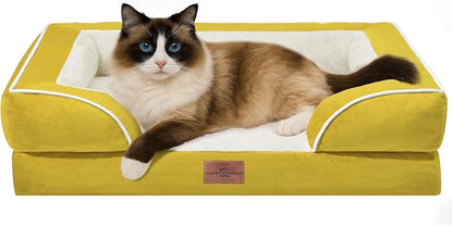 Comfort Expression Small Dog Beds Waterproof Cat Beds Orthopedic Foam Sofa Beds for Small Dogs Comfy Pet Bed with Washable Removable Cover &amp; Non-Slip Bottom(XX-Small,Spicy Mustard)