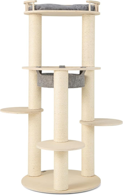 Tangkula Wood Cat Tree, 59 Inch Multi-Level Cat Tower with Top Padded Perch, Hammock, 3 Platforms &amp; Sisal Scratching Posts, Large Modern Cat Tree Tower for Indoor Cats Kittens (59 Inch)