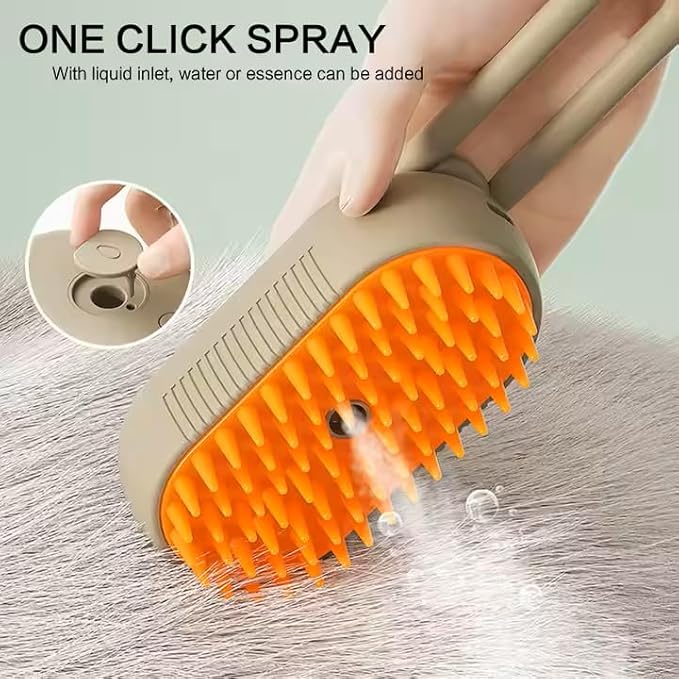 Rechargeable Steam Pet Brush – Grooming &amp; Deshedding Tool With Adjustable Handle | Cordless &amp; Quiet (Brown)
