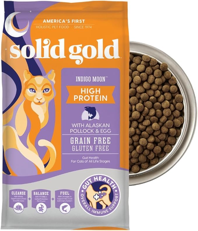 Solid Gold High Protein Dry Cat Food - Grain Free &amp; Gluten Free Alaskan Pollock Cat Dry Food w/Probiotics for Gut Health &amp; Digestion - High Fiber &amp; Omega 3 - Low Carb Superfood Kibble - All Ages-12LB