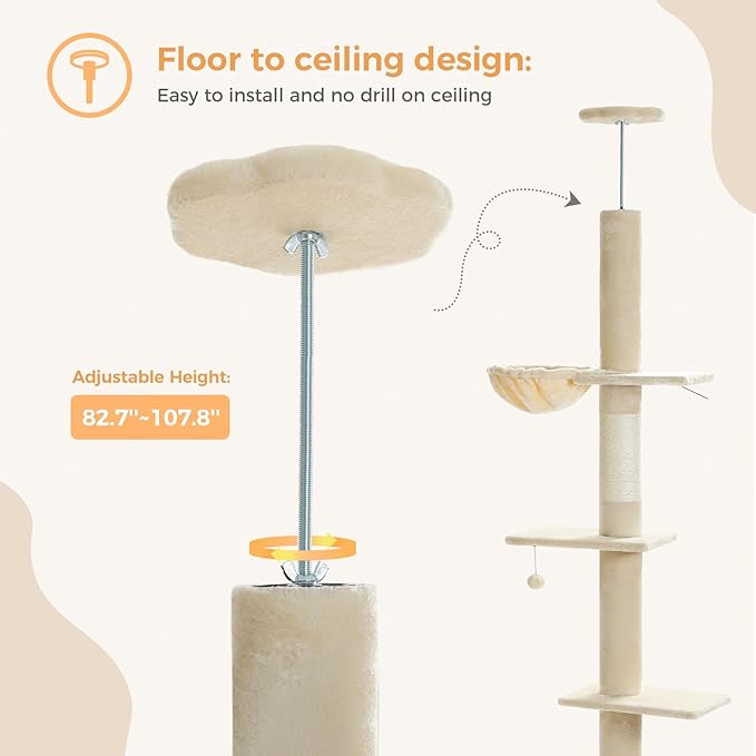 PEQULTI Floor to Ceiling Cat Tree, Tall Cat Tower, Adjustable Height (83&