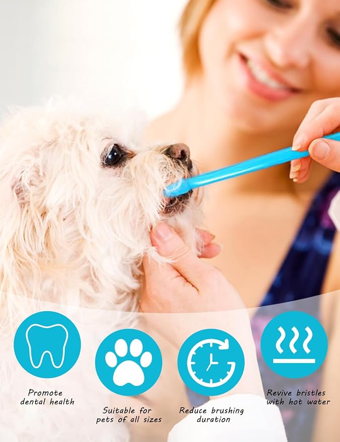Brand Name 100pcs Double Headed Soft Bristle Toothbrush Brush Kit - Long Handle for Dogs, Cats &amp; Pets - Blue