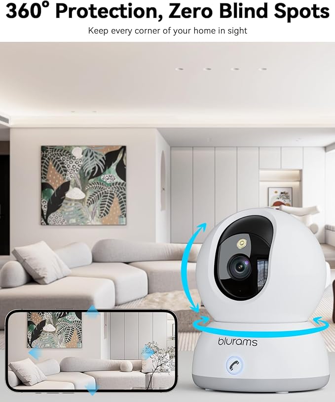 blurams Pet Camera 4K, 8MP Indoor Cameras for Home Security with One-Touch Call, Color Night Vision, Motion Tracking, 5GHz/2.4GHz Wi-Fi, Cloud &amp; SD Card Storage, Wi-Fi 6