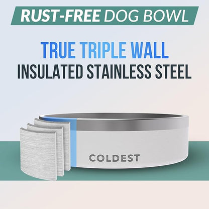 Coldest Dog Bowl - Anti Rust Metal, Non Slip, 3 Layers Insulated Stainless Steel Dog Bowls - Spill Proof &amp; Heavy Duty - Water Bowl for Dogs, Cats &amp; Pets, Dish Washer Safe (42 oz, Epic White)