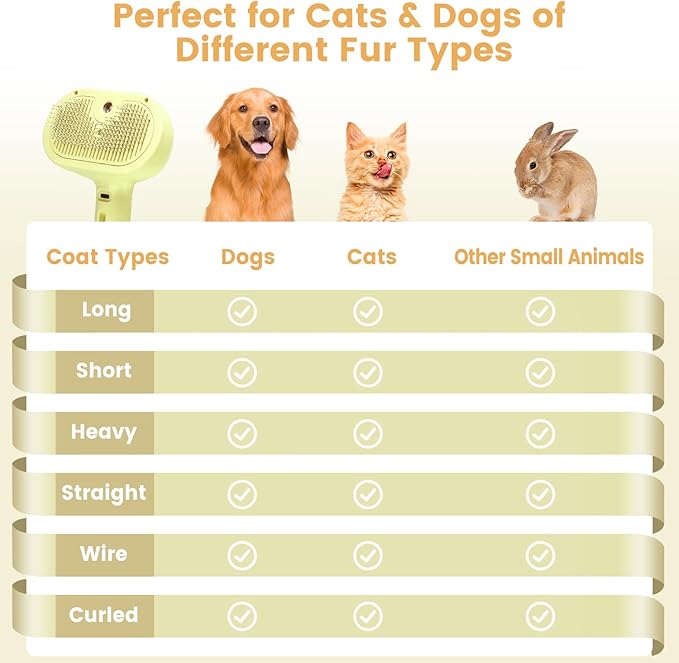 3 in 1 Cat Steam Brush, Pet Spray Hair Removal Comb for Shedding &amp; Grooming, Water Brush for Cats Dogs Small Animals Long Short Haired with One-Click Release Button(Yellow)