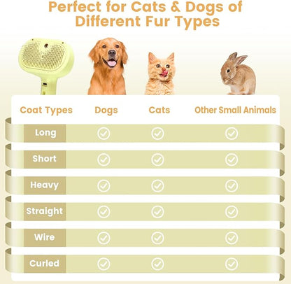 3 in 1 Cat Steam Brush, Pet Spray Hair Removal Comb for Shedding &amp; Grooming, Water Brush for Cats Dogs Small Animals Long Short Haired with One-Click Release Button(Yellow)