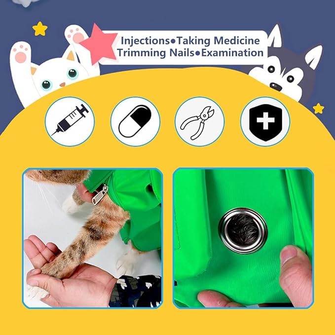 Kukaster Pet Cat’s Restraint Bag for Claw Care Nail Trimming Anti-Scratching Grooming Bag for Cats Medical Examination(Pink-m)