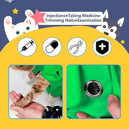 Kukaster Pet Cat’s Restraint Bag for Claw Care Nail Trimming Anti-Scratching Grooming Bag for Cats Medical Examination(Blue-s)