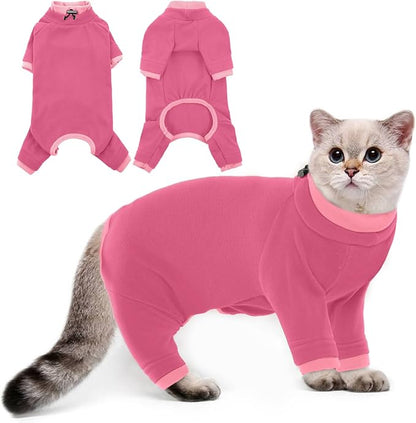 PUMYPOREITY Cat Hair Sticky Sweater, Recovery Suit - Breathable &amp; Lightweight for Post-Surgery Protection, Cat Onsie Prevents Licking Wounds, Pink, XL