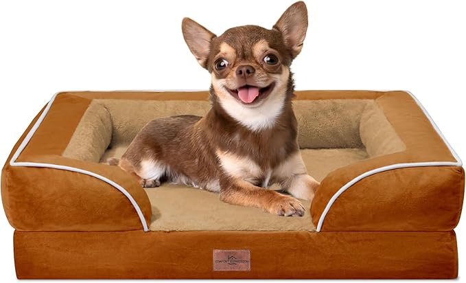 Comfort Expression Small Dog Beds Waterproof Orthopedic Foam Dog Sofa Beds for Small Dogs Comfy Pet Bed with Washable Removable Cover &amp; Non-Slip Bottom(X-Small,Caramel)