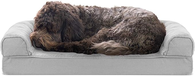 Furhaven Cooling Gel Dog Bed for Medium/Small Dogs w/ Removable Bolsters &amp; Washable Cover, For Dogs Up to 35 lbs - Quilted Sofa - Silver Gray, Medium