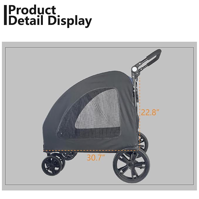 Extra Large Dog Stroller for Medium &amp; Large Pets - Foldable Design, Adjustable Handle, Up to 130 lbs(Red)